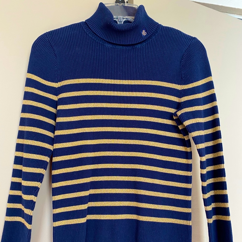 Ralph Lauren navy and gold turtle neck sweater